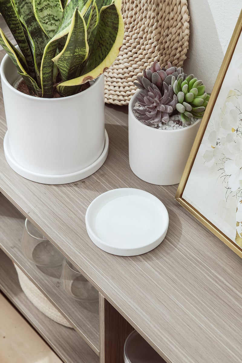 Woiida 6 inch Matte Wihte Ceramic Plant Saucer (2 Pack)-Ceramic Drainage Tray for Plant Pot - Image 5